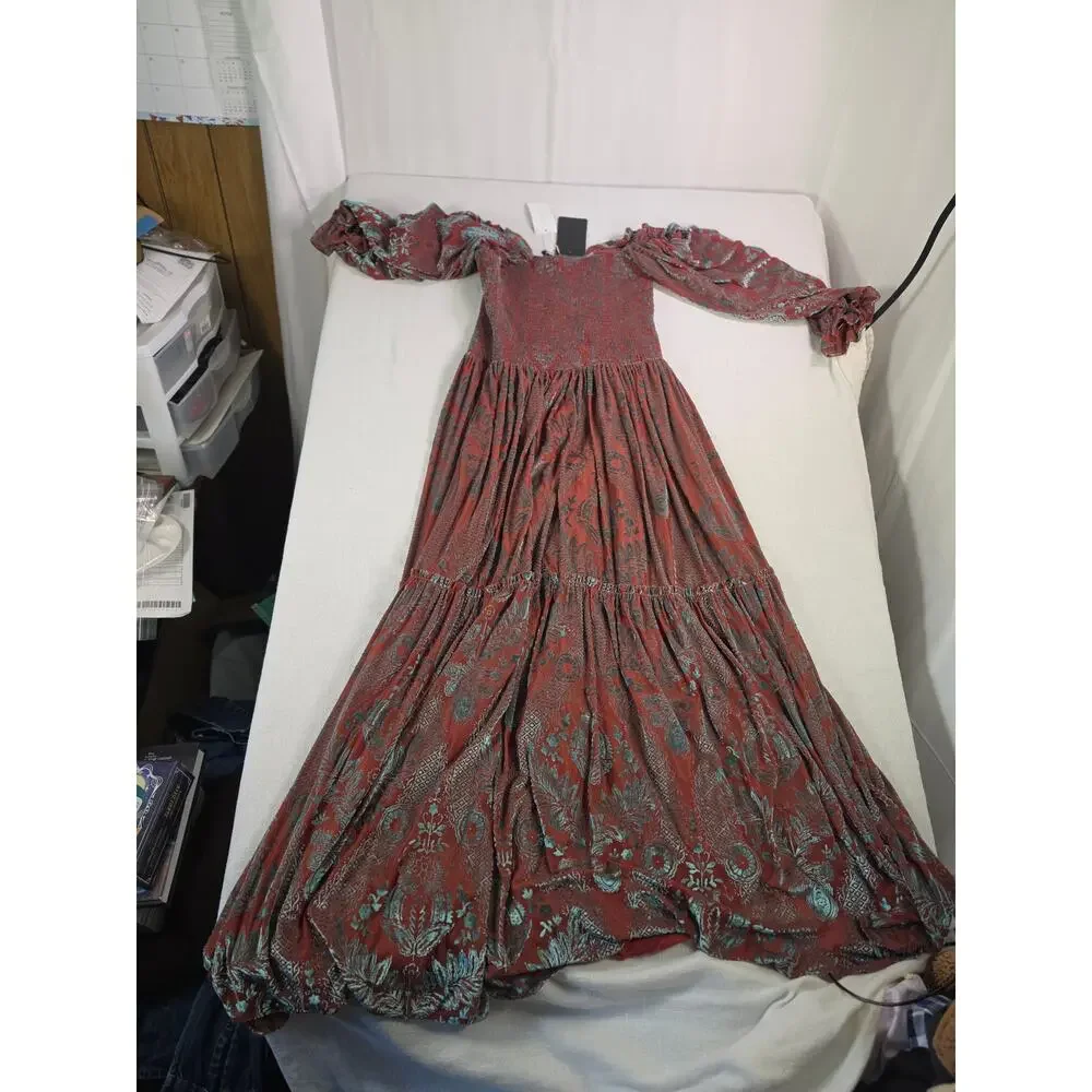 Fate NWT Rust Teal Velvet Burnout Maxi Dress Sz M